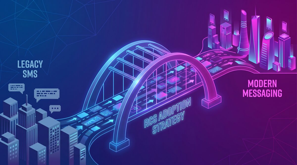 Bridge or pathway graphic representing adoption strategy bridging SMS to RCS