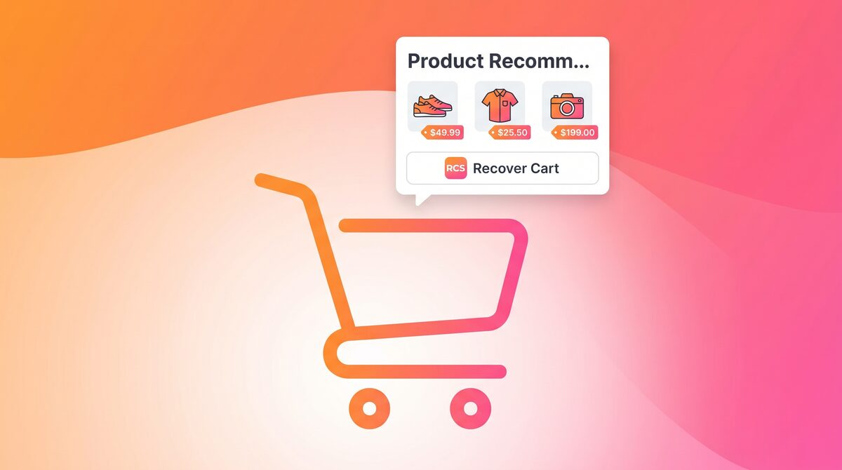 Shopping cart with chat bubble showing cart recovery via RCS