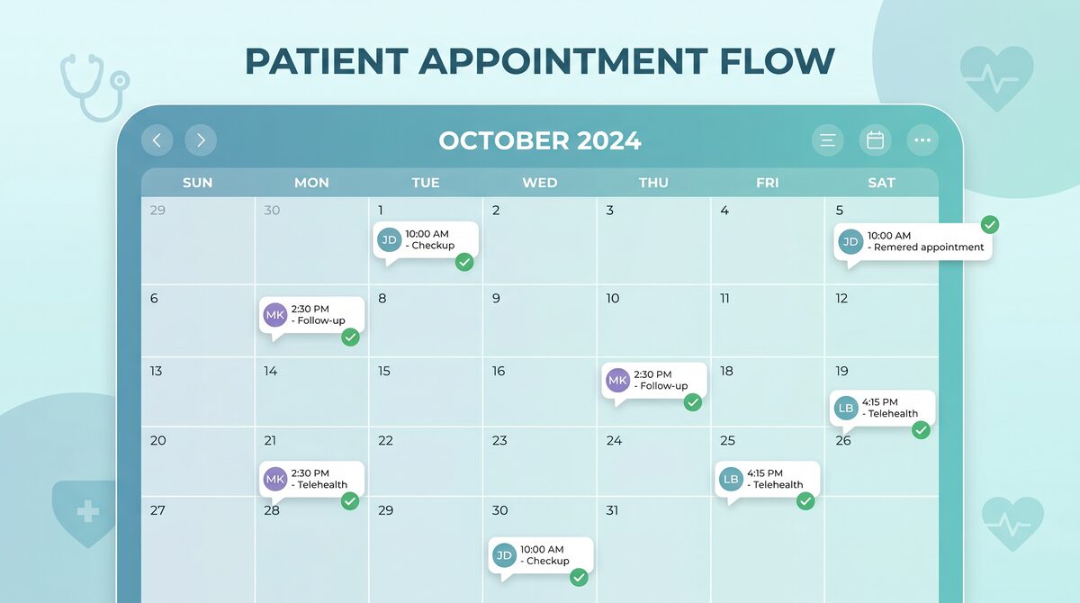 Medical calendar with appointment reminders in chat bubbles