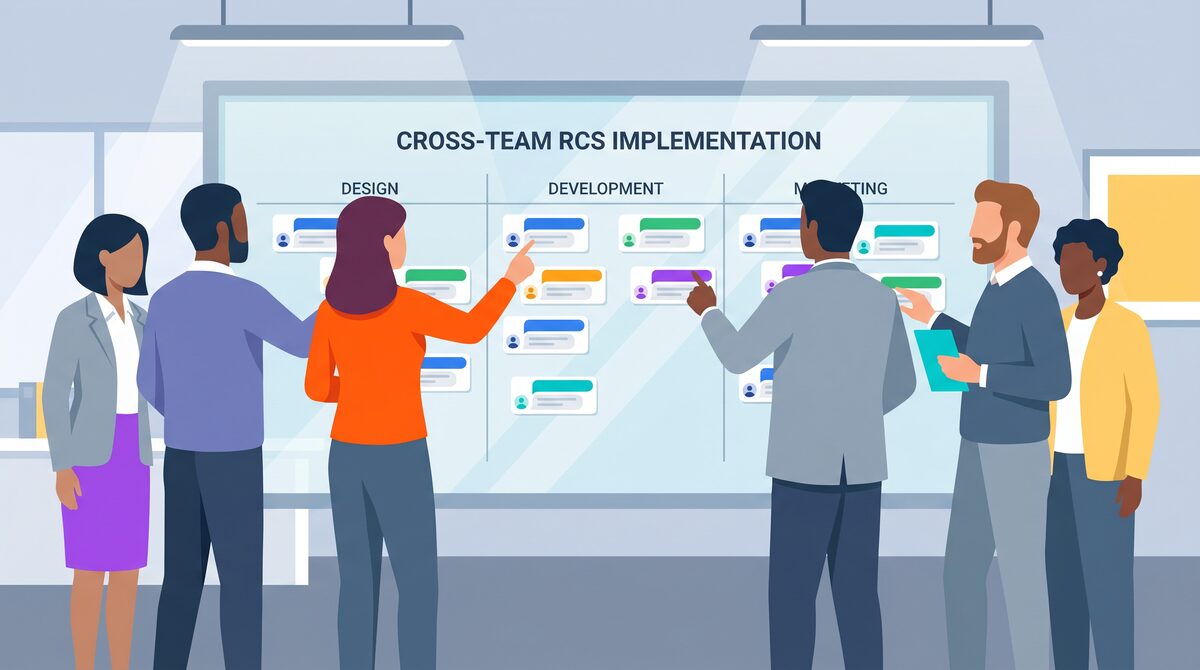 Team collaboration board showing cross-functional RCS implementation tasks