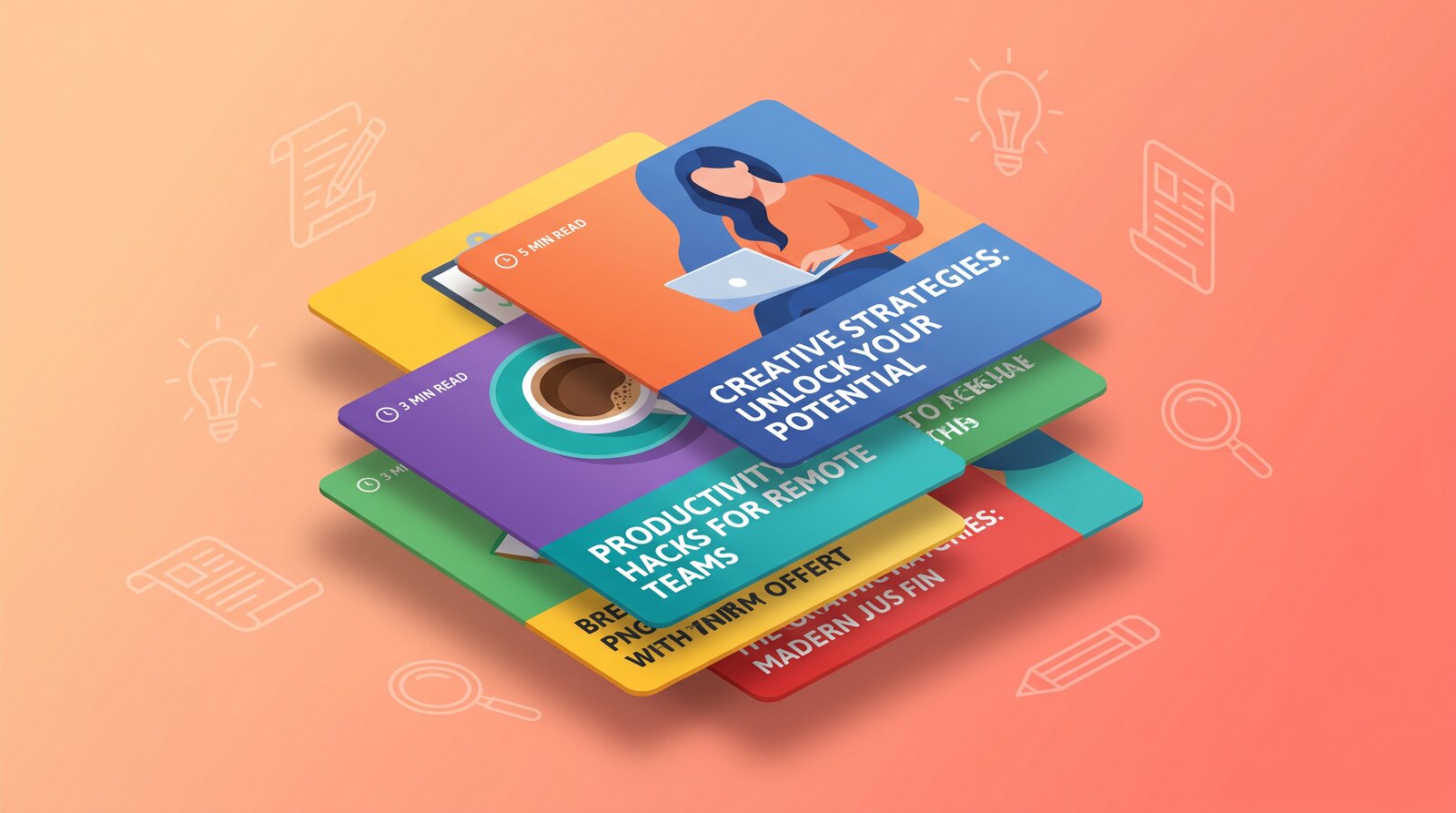 Stack of colorful blog article cards